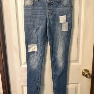 Cat & Jack Jegging Size 14 Blue Patchwork Girls Stretch Jeans Snap Closure
